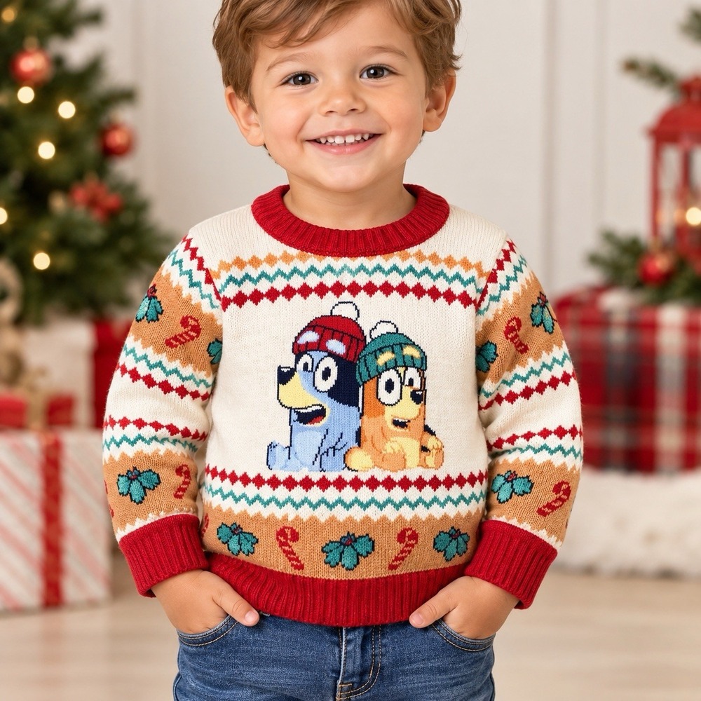 Bluey Boys 2T Christmas Sweater Bingo Fair Isle Holiday Photo Shoot Cozy Knit